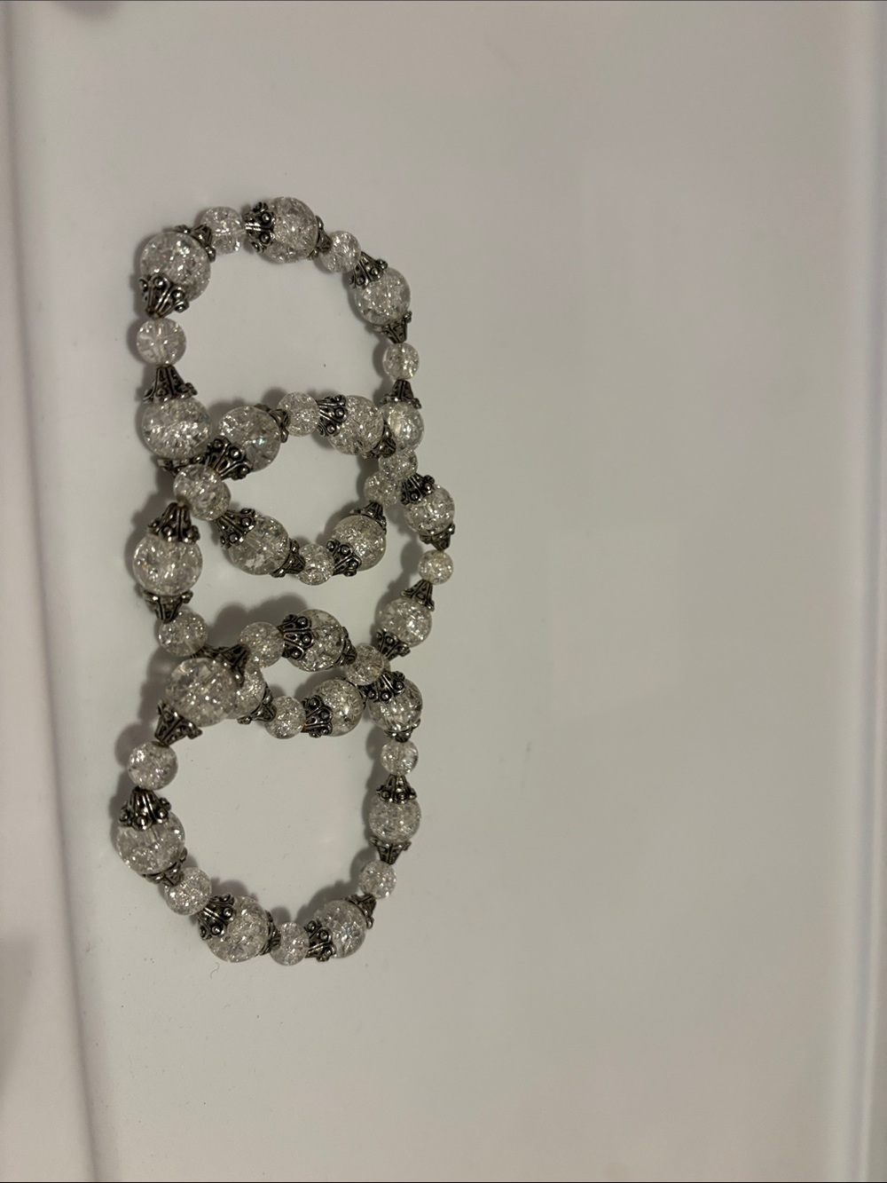 Crystal and Silver Bead Stretch Bracelet Set - Clear